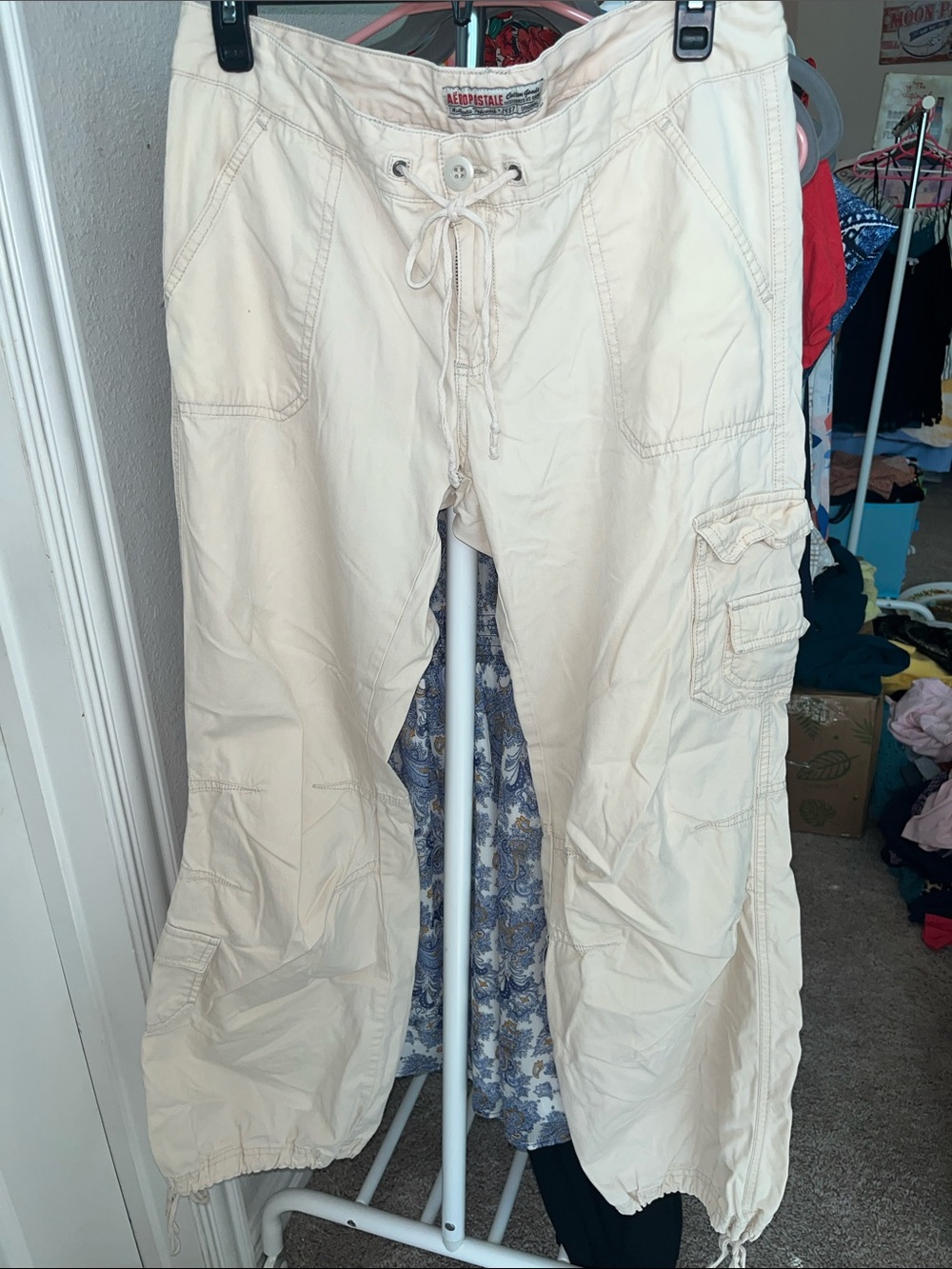 Aeropostale Beige Cargo Drawstring Pants